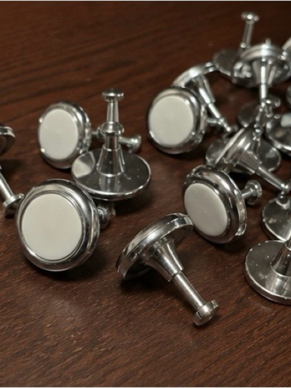 Silver and White Round Button Closet Hooks - Set of Metal Wardrobe Hooks
